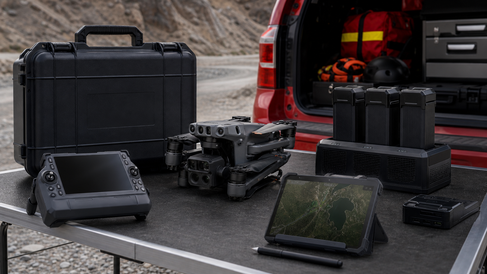 DJI Matrice 30 Series portable response kit with rugged drone controller TB30 batteries battery station and field case