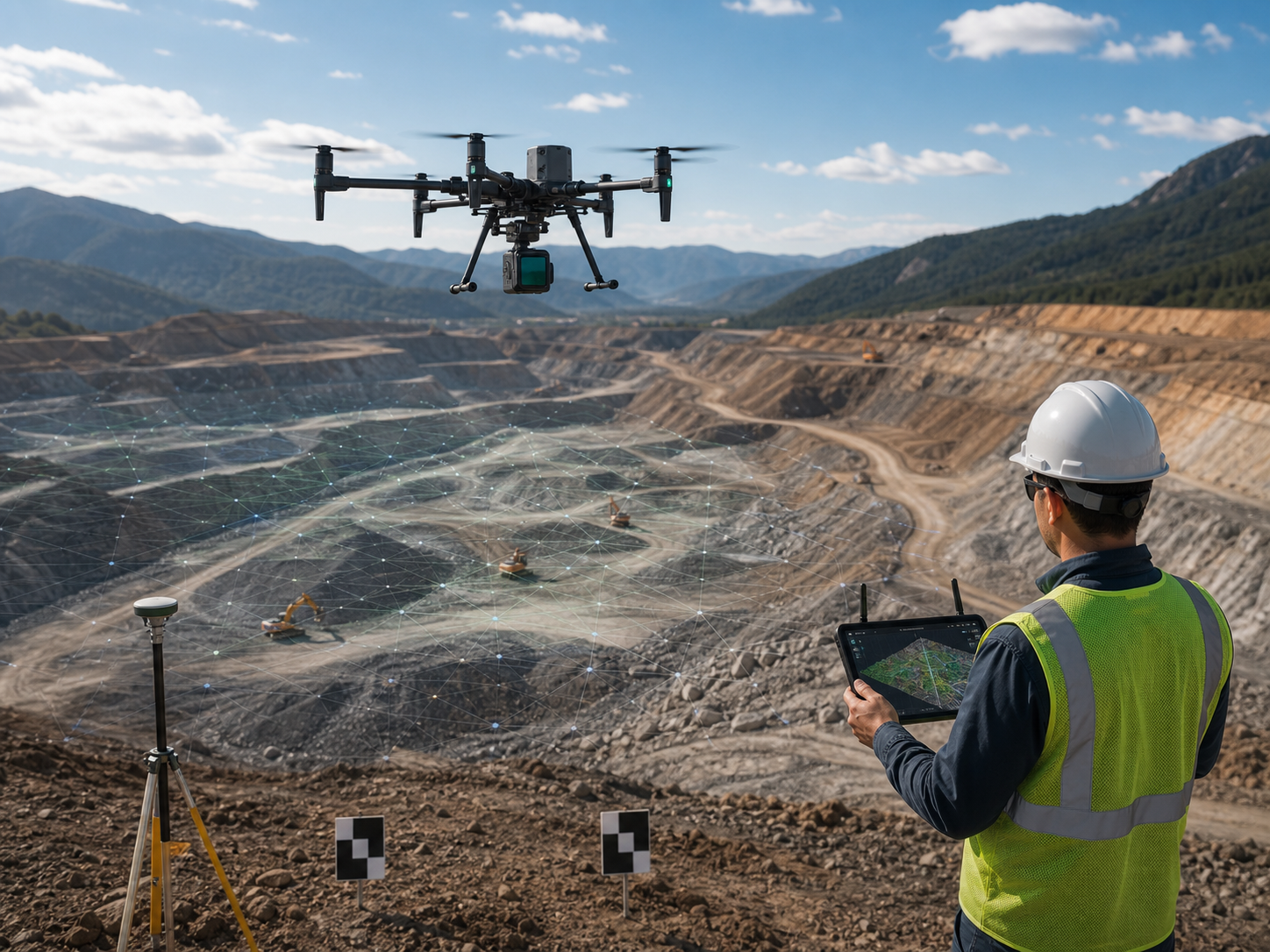 DJI Matrice 350 RTK collecting LiDAR data over a mining site
