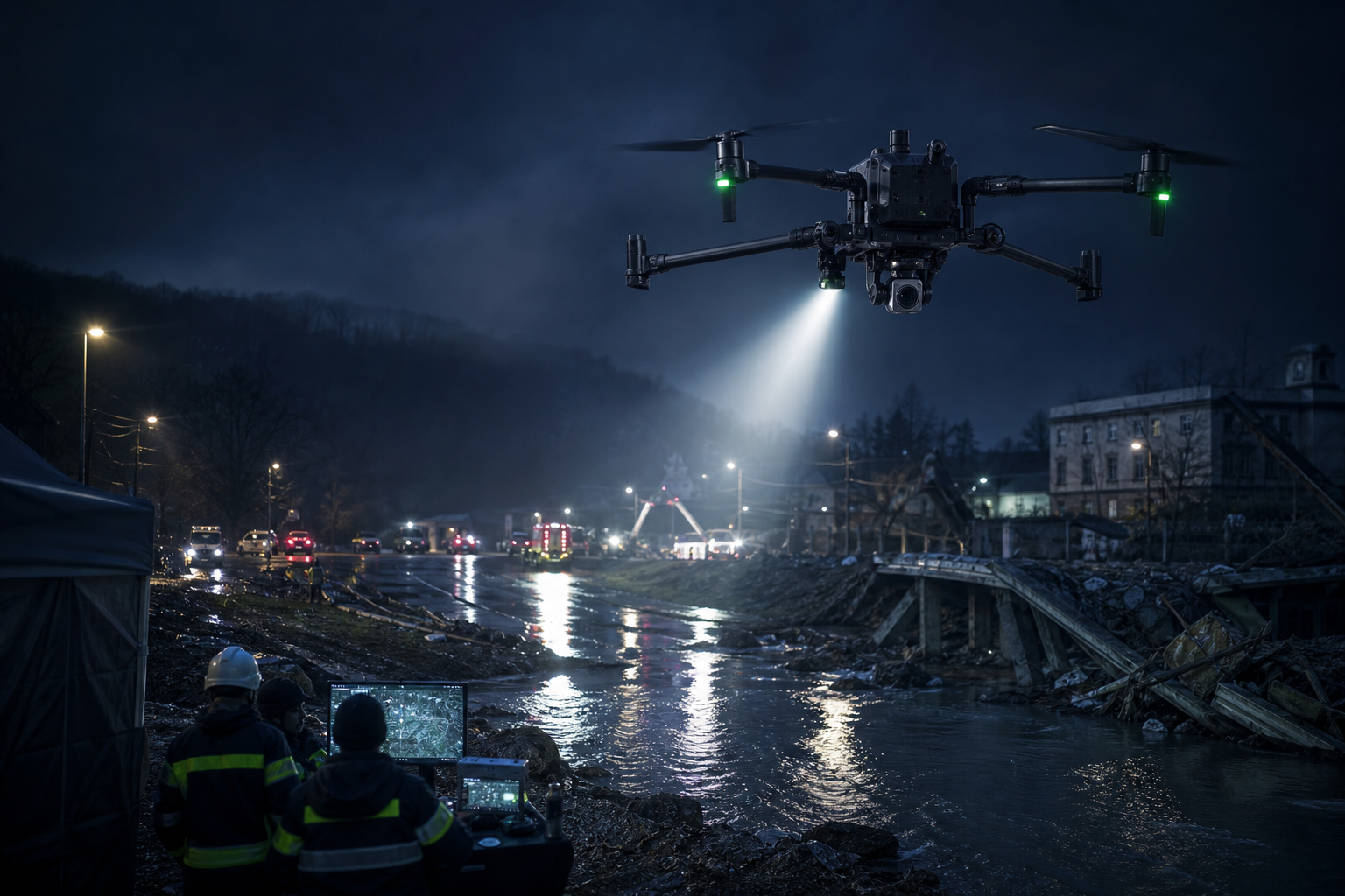 Public safety drone providing aerial overwatch during an emergency operation