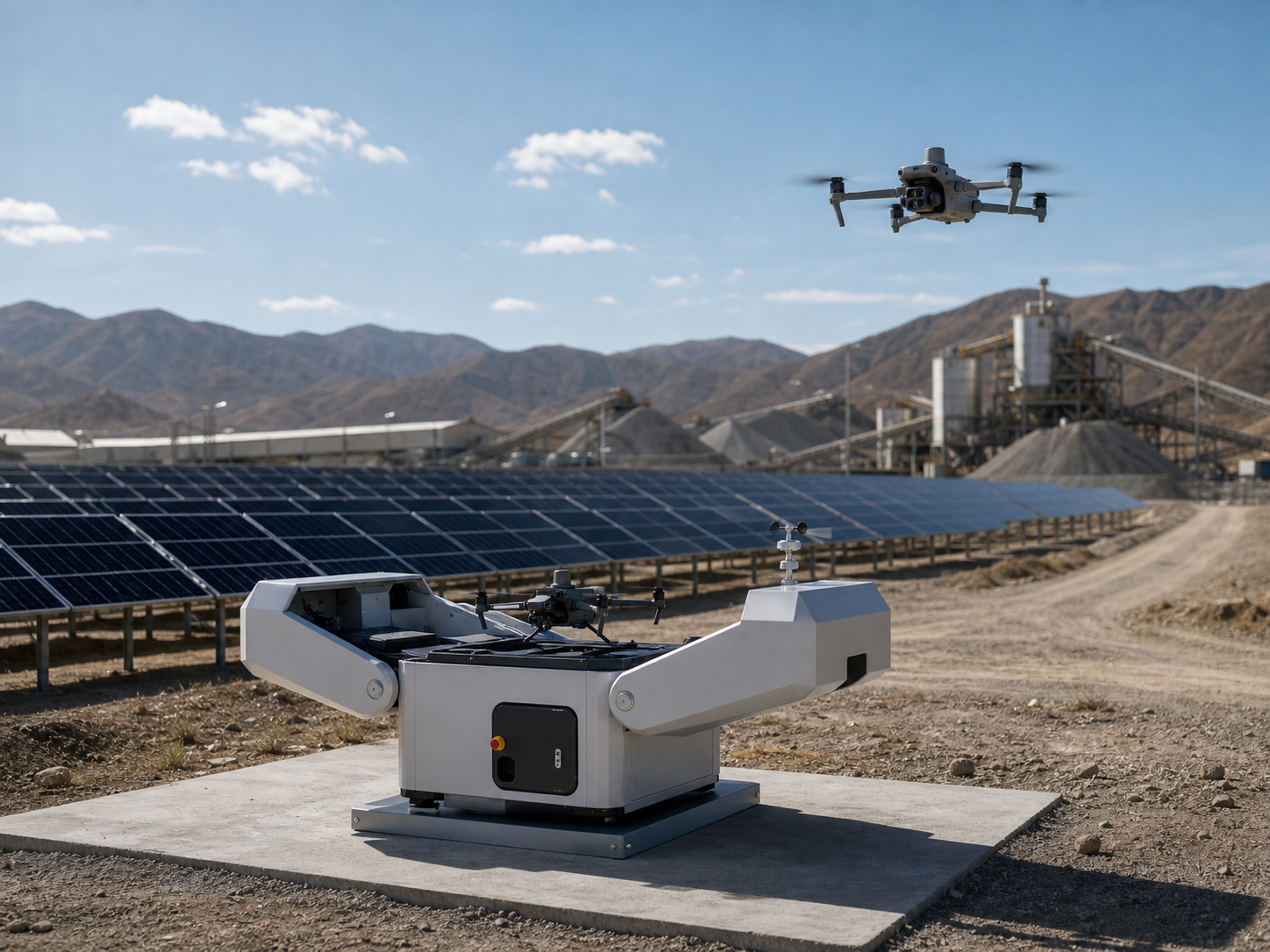 Automated drone monitoring an industrial site from a remote dock