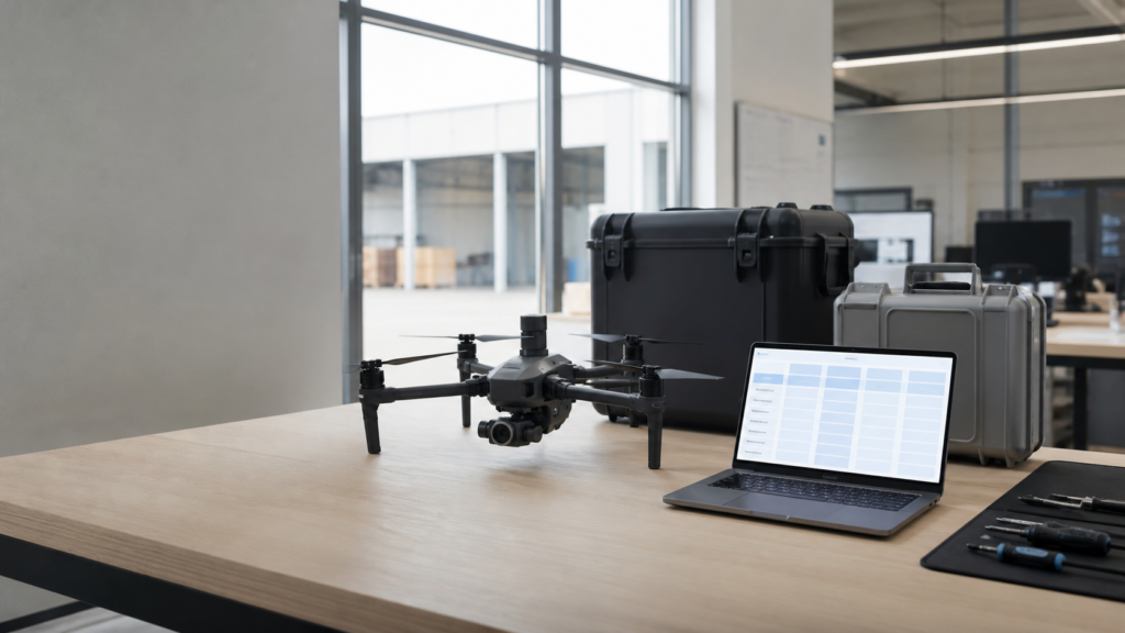 Enterprise drone purchasing comparison with aircraft, quote workspace, and transport cases