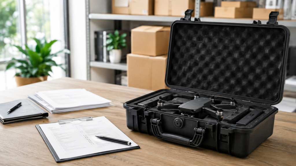 Enterprise drone procurement review with protective case and documentation